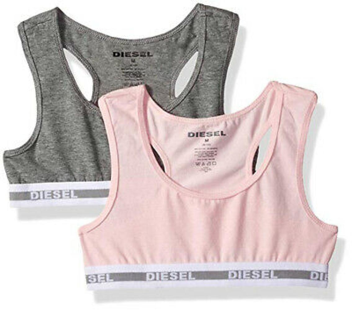 Diesel Girls Heather Gray & Pink Two-Pack Racer Back Sports Bra